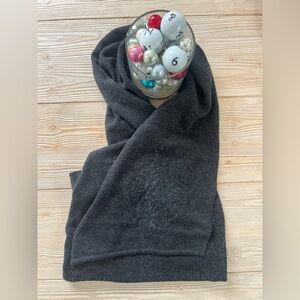 Ralph Lauren Cashmere-Blend Hooded Scarf – Charcoal Gray, Crest Detail